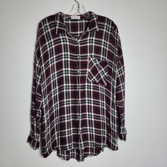 Maurices Flannel Top Plus Size 2X Long Sleeve Button Up Collared Soft Rayon - Picture 1 of 4